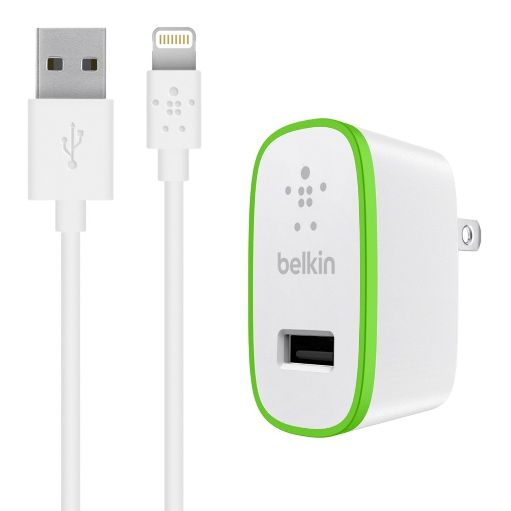 slide 1 of 5, Belkin Boost Up Home Charger With 4-Foot Lightning to USB ChargeSync Cable, White (12 Watt/2.4 Amp), 4 ft