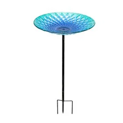 HD Designs Outdoors Floral Birdbath Stake - Blue, 10 in
