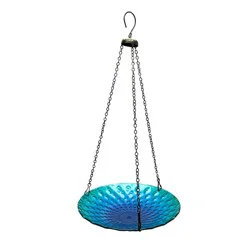 HDO Blue Floral Hanging Birdbath, 10 in