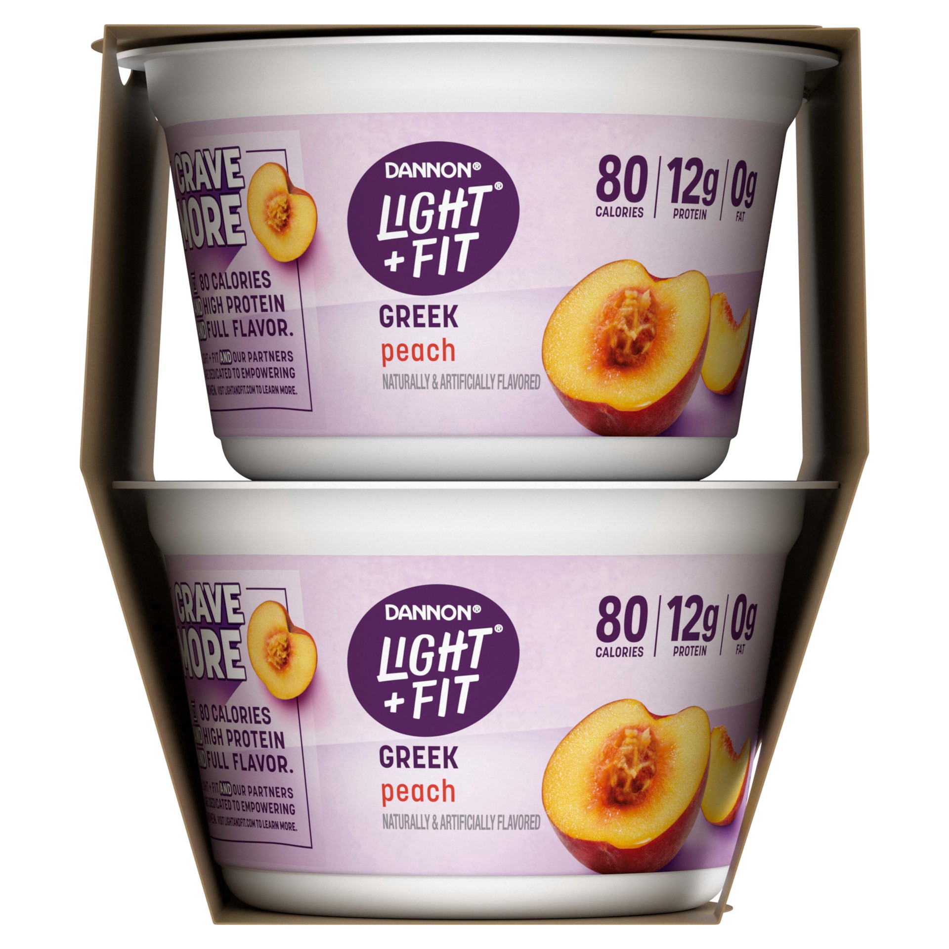 slide 2 of 3, Light + Fit Dannon Light + Fit Peach Greek Nonfat Yogurt, Creamy and Delicious Gluten Free Yogurt, 4 Ct, 5.3 OZ Yogurt Cups, 5.3 oz