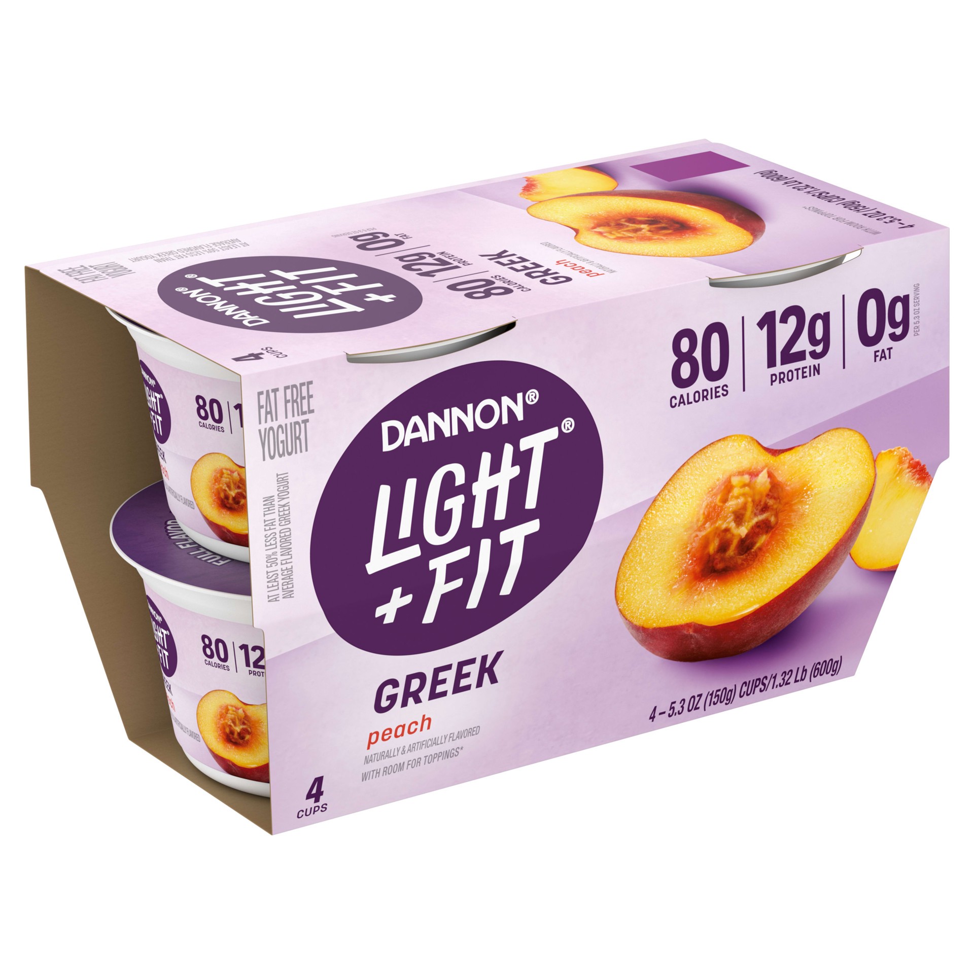 slide 4 of 5, Light + Fit Dannon Light Fit Peach Greek Yogurt, 4 ct; 5.3 oz