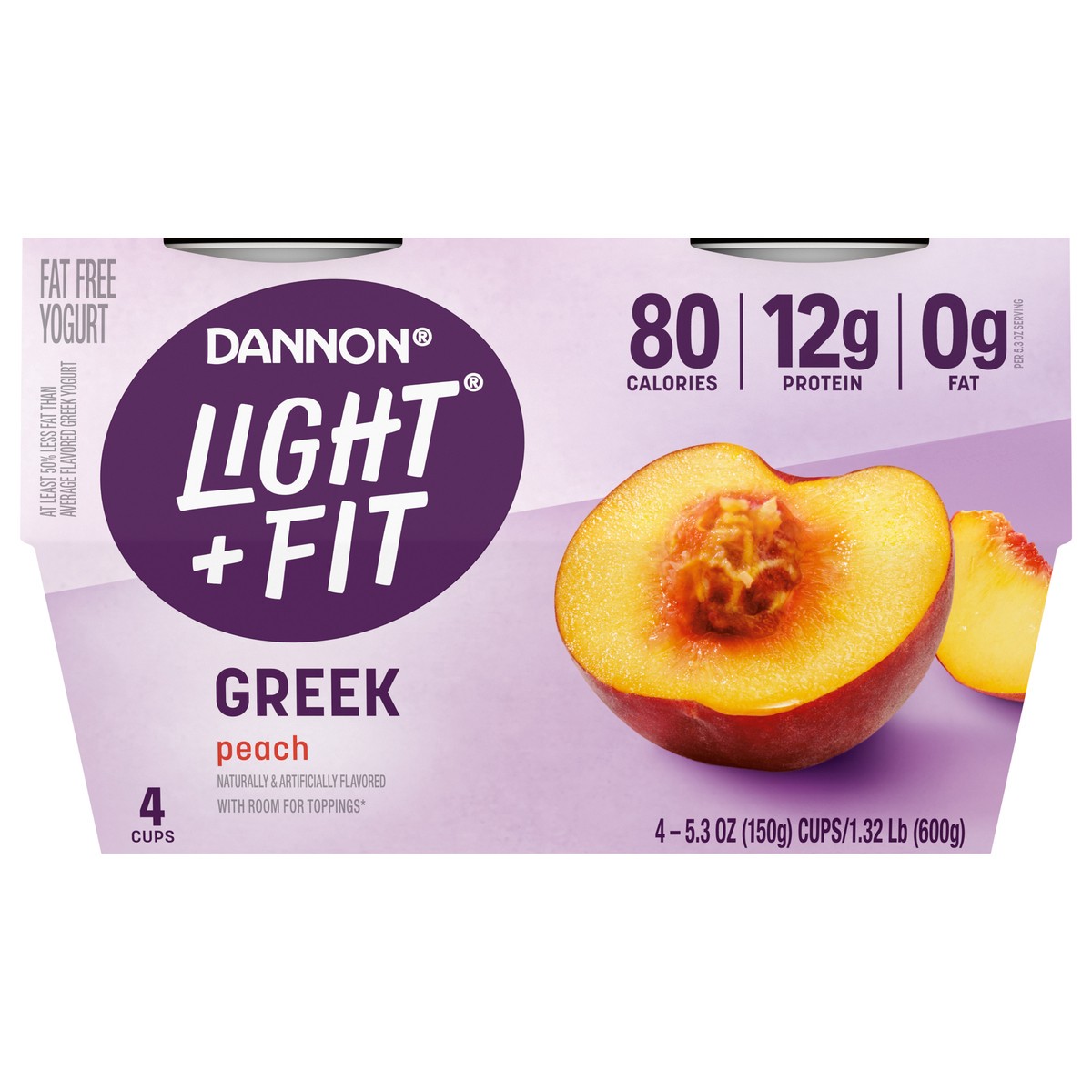 slide 1 of 5, Light + Fit Dannon Light Fit Peach Greek Yogurt, 4 ct; 5.3 oz