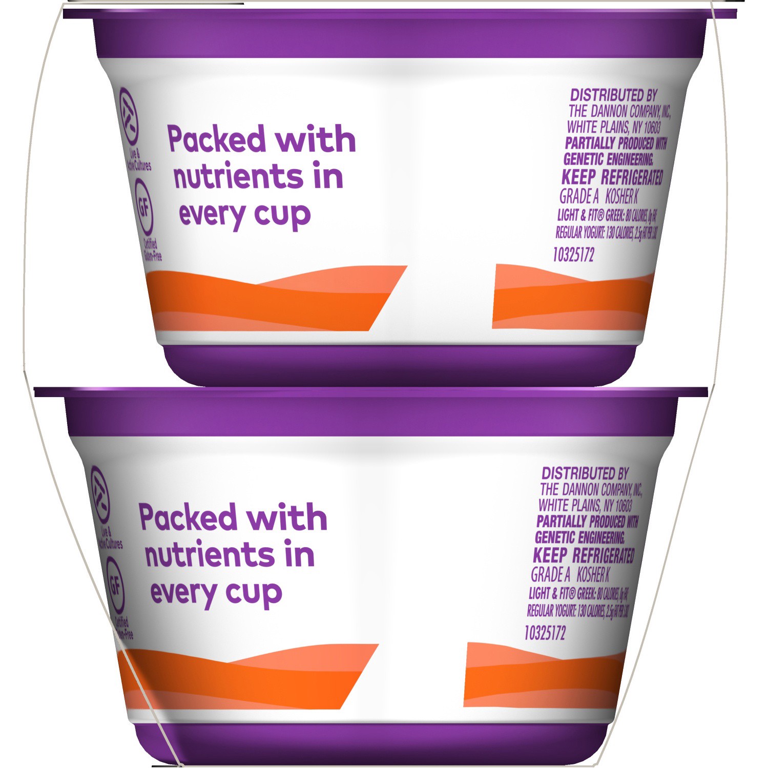 slide 3 of 3, Light + Fit Dannon Light + Fit Peach Greek Nonfat Yogurt, Creamy and Delicious Gluten Free Yogurt, 4 Ct, 5.3 OZ Yogurt Cups, 5.3 oz