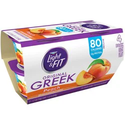 Dannon Light + Fit Peach Greek Nonfat Yogurt Pack, 4 Ct, 5.3 OZ Cups