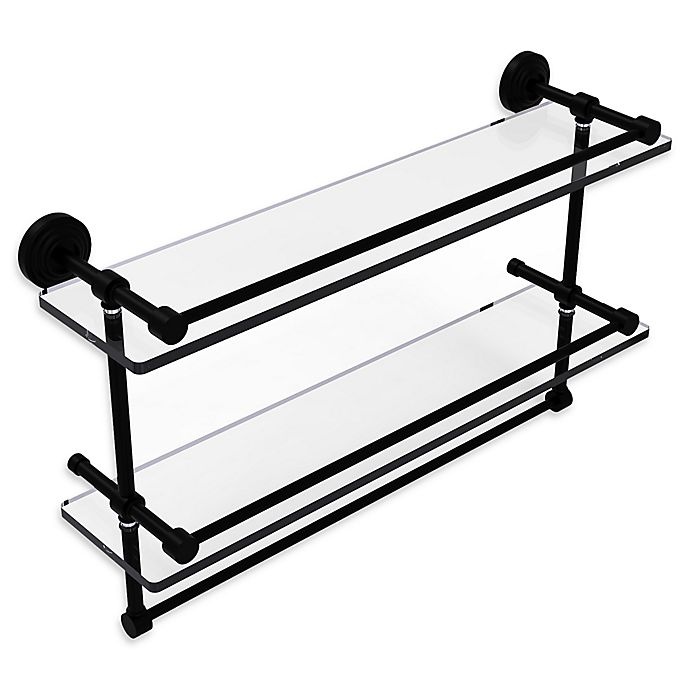 slide 1 of 1, Allied Brass Waverly Place Double Glass Shelf with Rails and Towel Bar - Black, 22 in