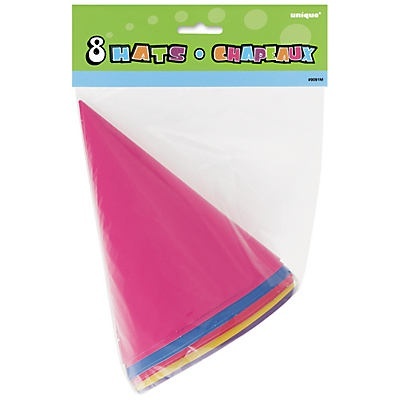 slide 1 of 1, Unique Assorted Solid Color Party Hats Assorted Varieties, 8 ct