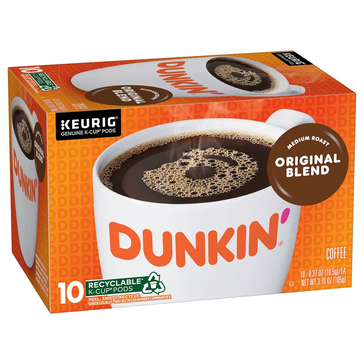 slide 2 of 8, Dunkin' K-Cup Pods Medium Roast Original Blend Coffee 10 ea, 10 ct