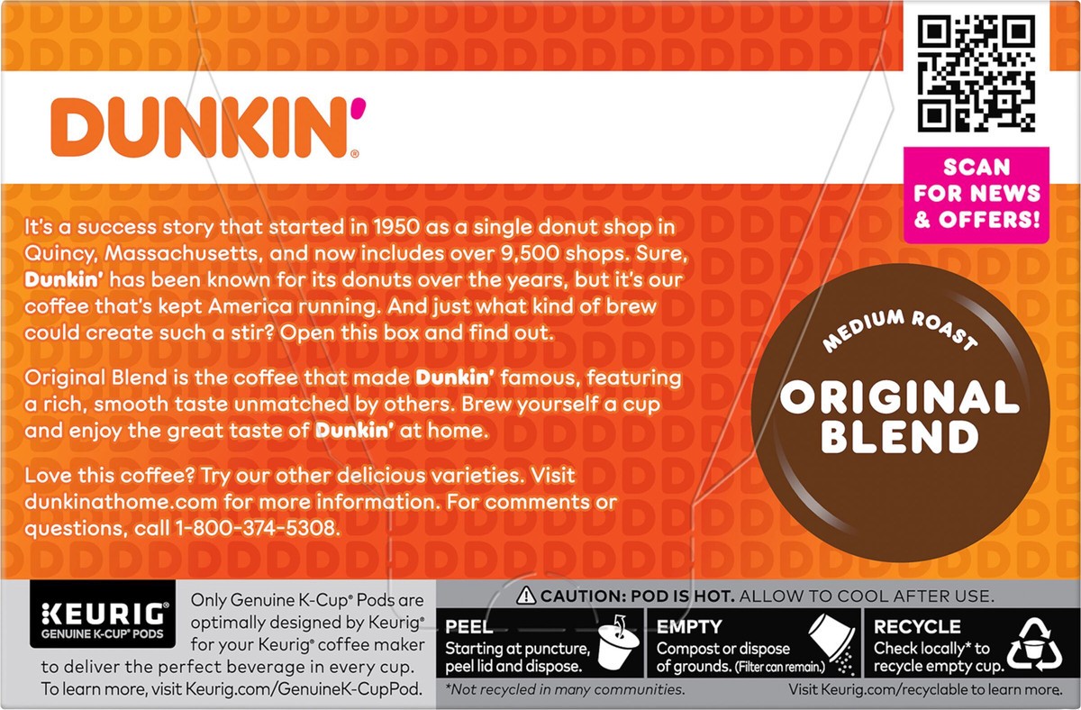 slide 5 of 8, Dunkin' K-Cup Pods Medium Roast Original Blend Coffee - 10 ct, 10 ct