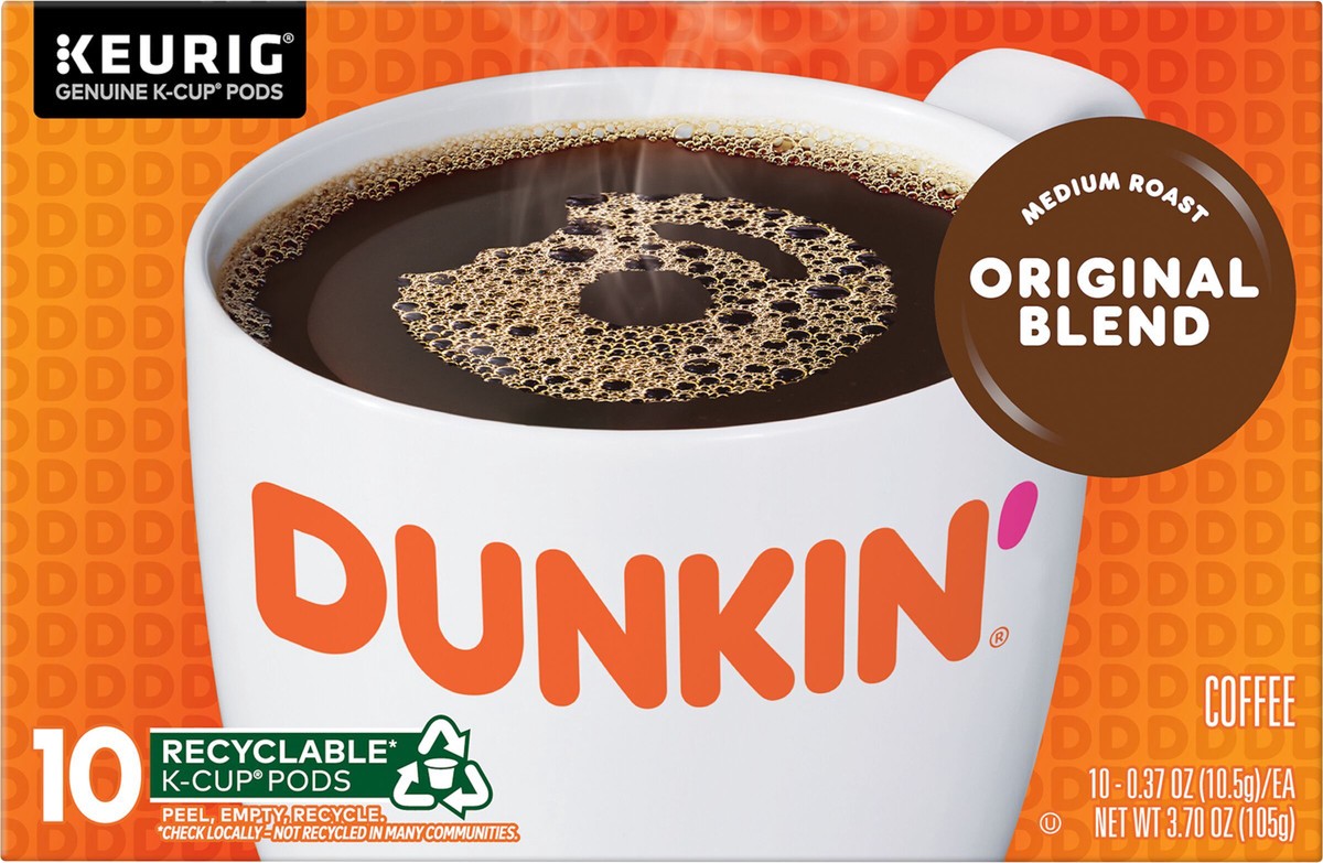 slide 6 of 8, Dunkin' K-Cup Pods Medium Roast Original Blend Coffee 10 ea, 10 ct