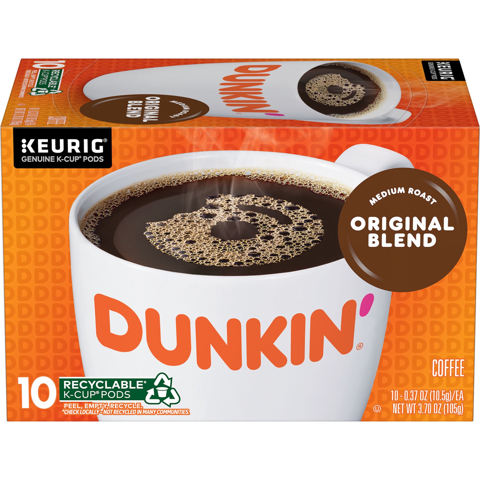 slide 1 of 8, Dunkin' K-Cup Pods Medium Roast Original Blend Coffee 10 ea, 10 ct