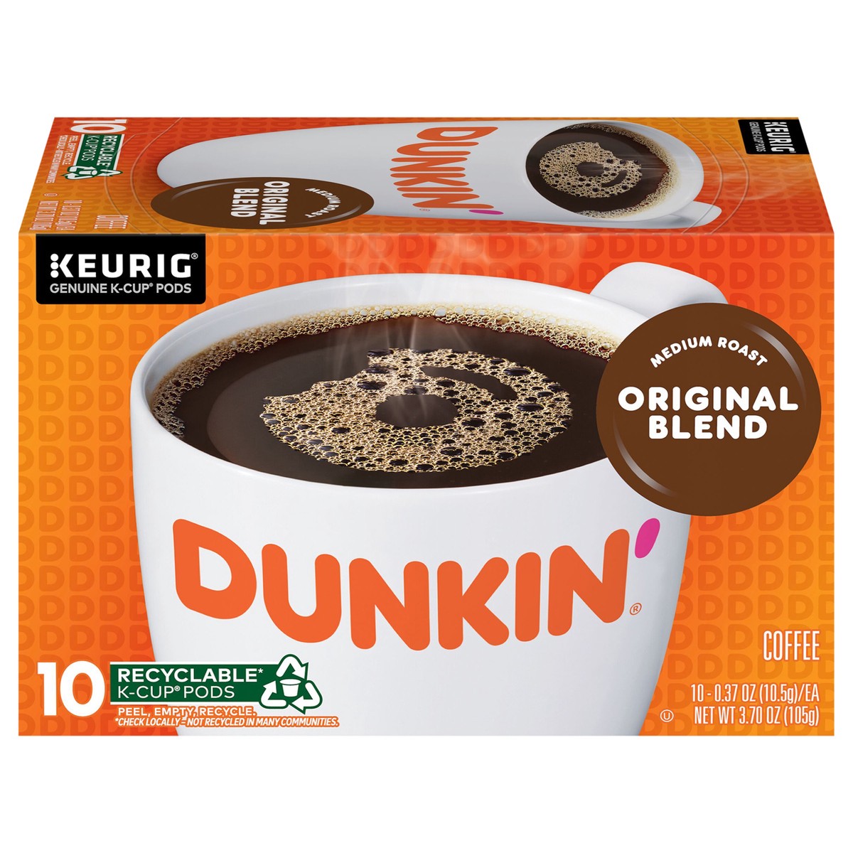 slide 1 of 8, Dunkin' Original Blend Medium Roast Coffee, Keurig K-Cup Pods, 10 Count Box, 10 ct