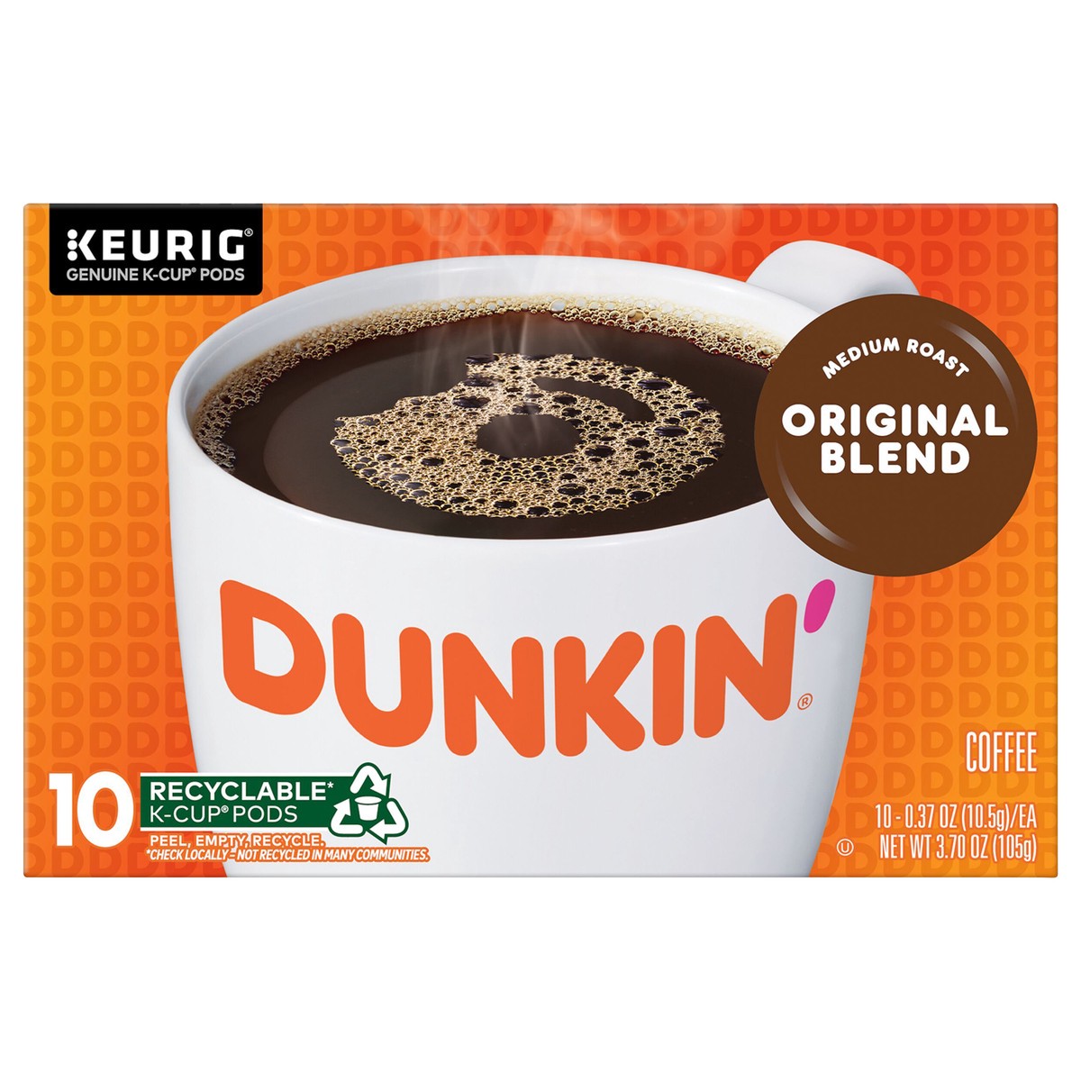 slide 1 of 8, Dunkin' K-Cup Pods Medium Roast Original Blend Coffee - 10 ct, 10 ct