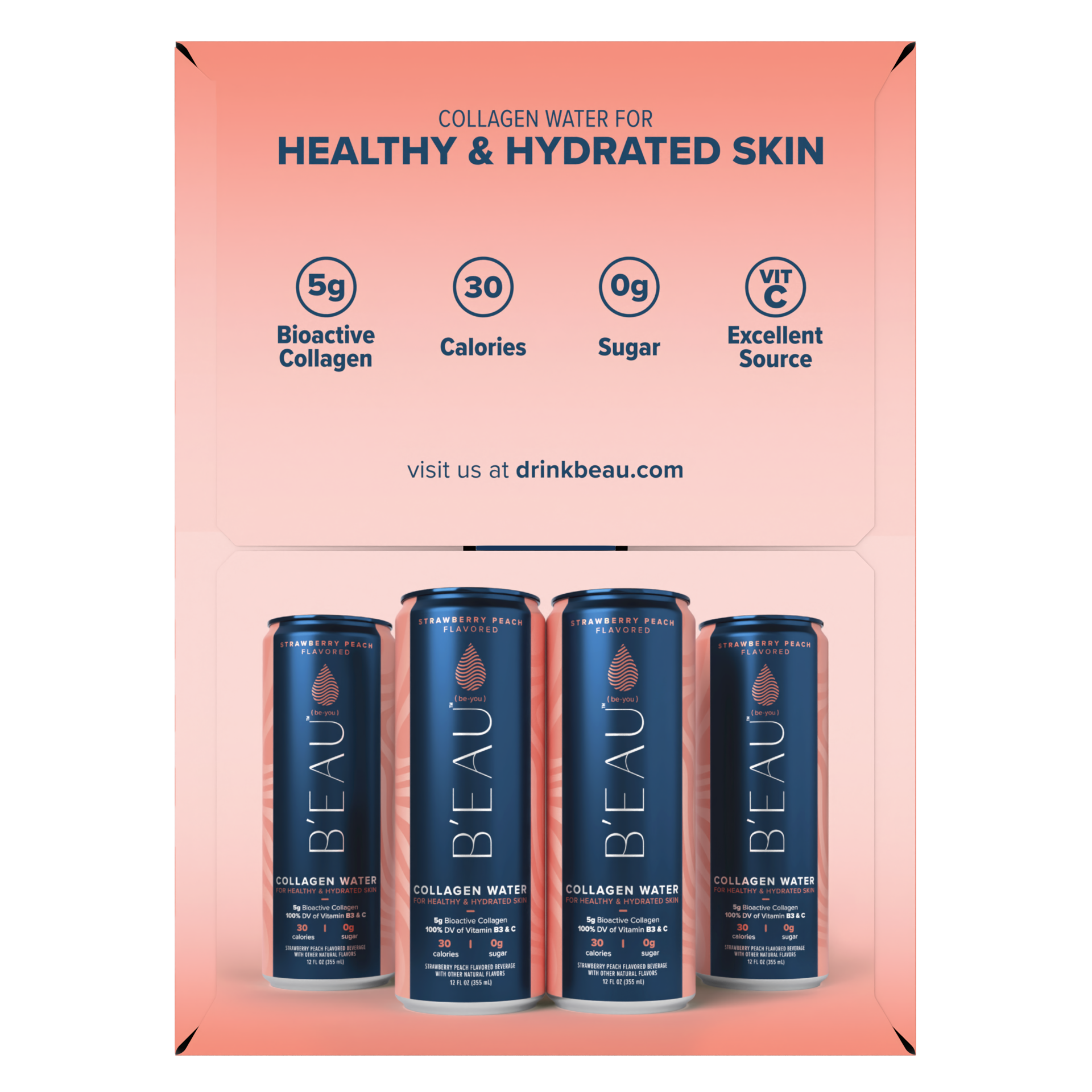slide 2 of 4, B'eau B''EAU Collagen Water, Strawberry Peach Flavored Water, 12 Fl Oz, 4 ct