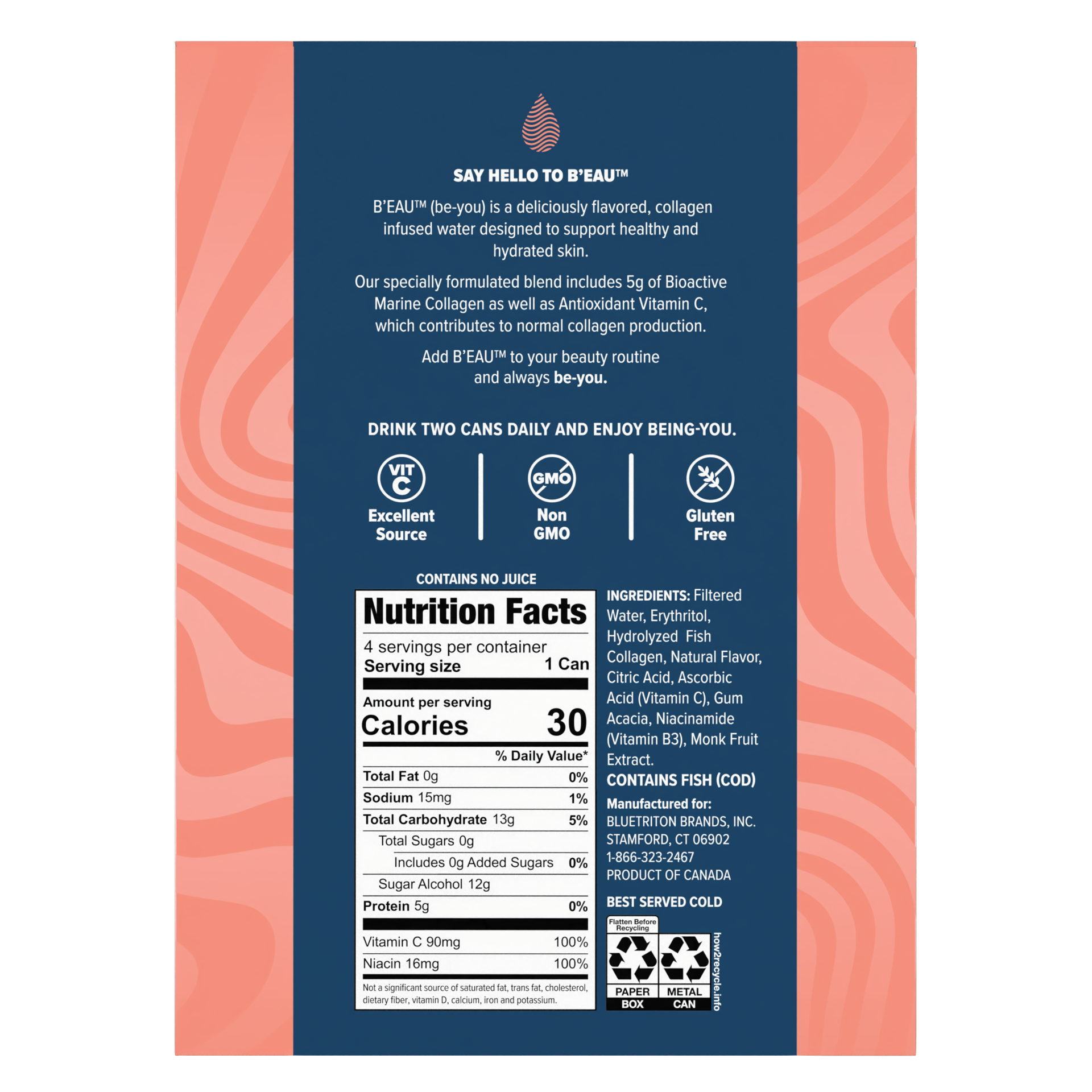 slide 4 of 4, B'eau B''EAU Collagen Water, Strawberry Peach Flavored Water, 12 Fl Oz, 4 ct