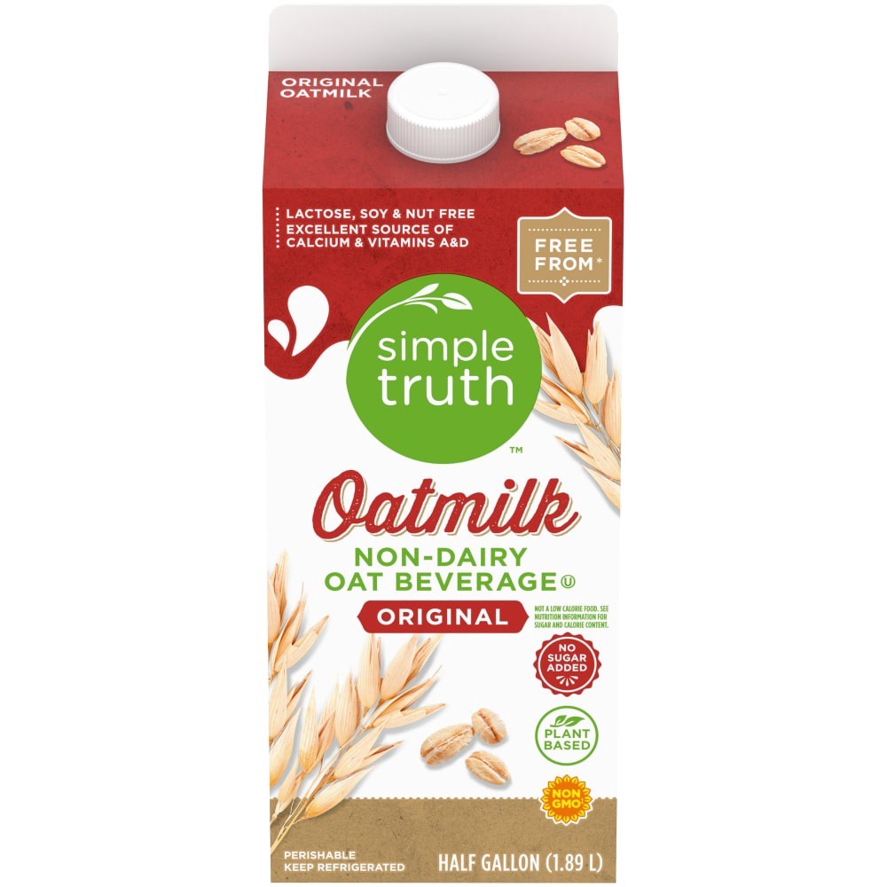 slide 2 of 3, Simple Truth Original Oatmilk Nondairy Oat Beverage, 1/2 gal