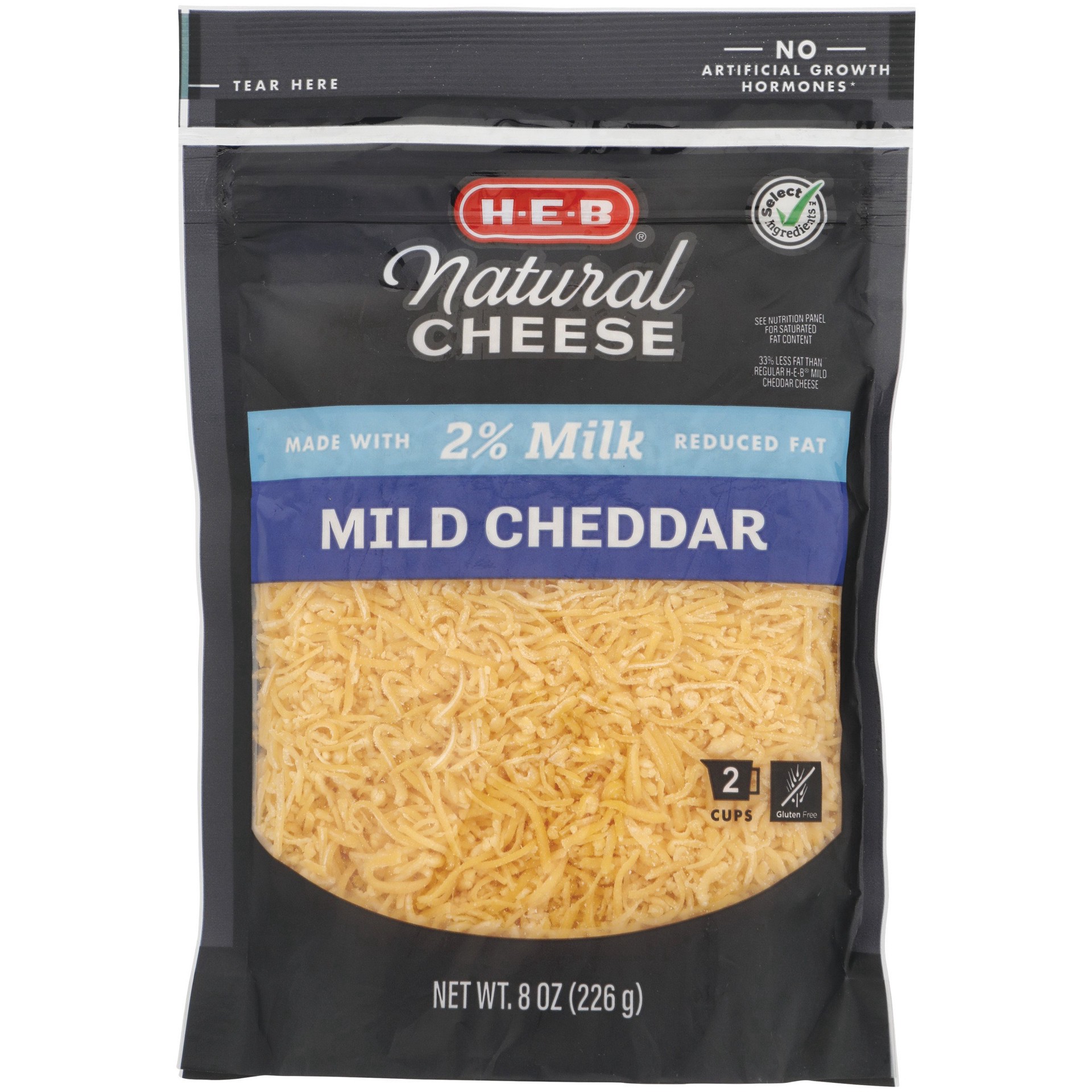 slide 1 of 1, H-E-B 2% Milk Mild Cheddar Fancy Shredded Cheese, 8 oz
