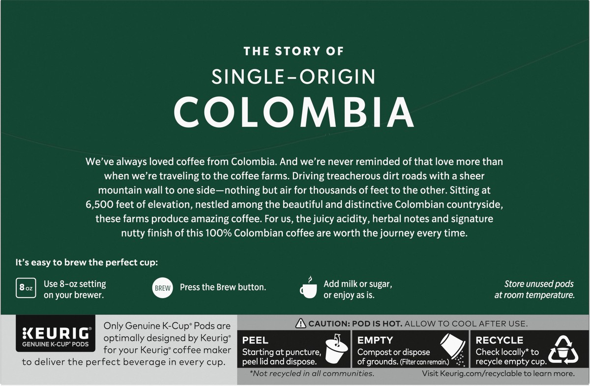 slide 6 of 12, Starbucks K-Cup Pods Medium Roast Ground Colombia Coffee ea - 10 ct, 10 ct