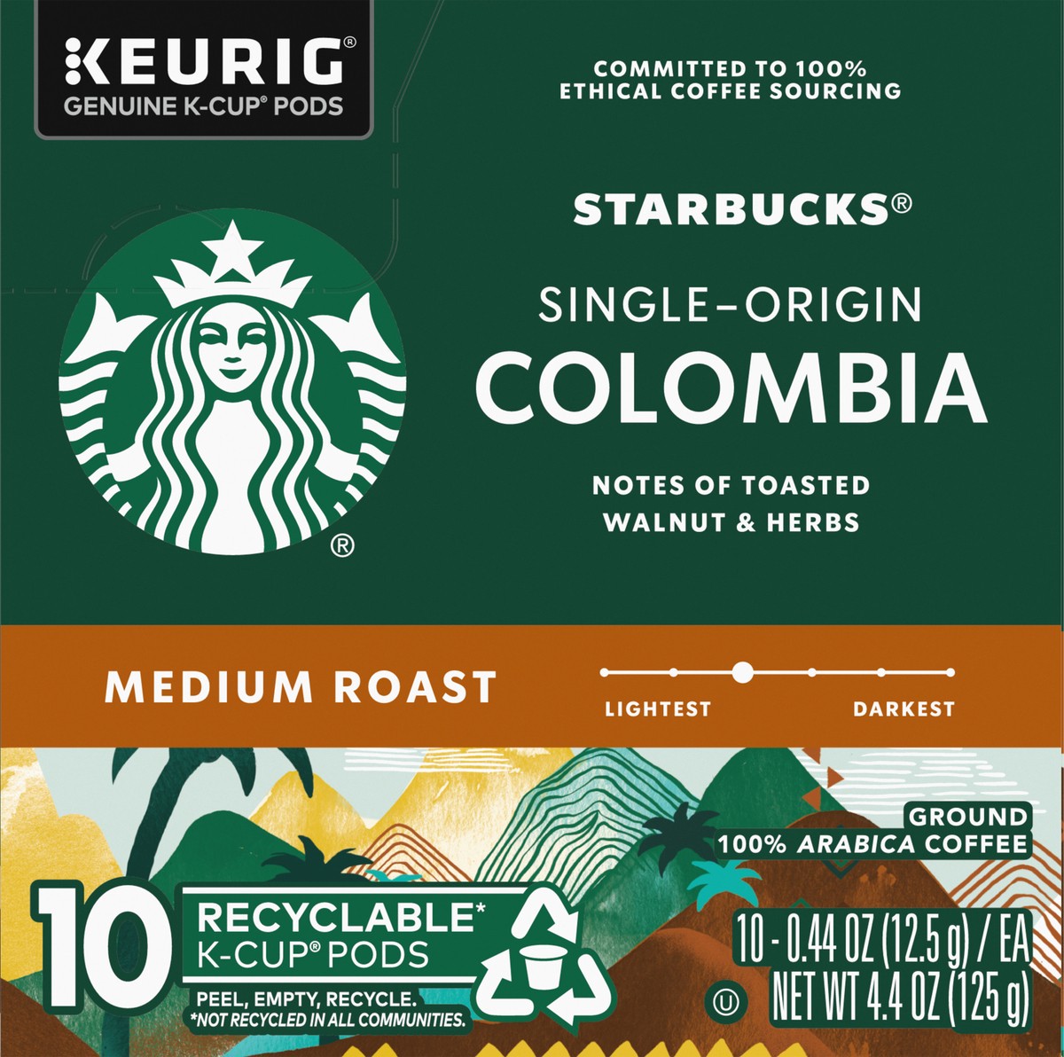 slide 8 of 12, Starbucks K-Cup Pods Medium Roast Ground Colombia Coffee ea - 10 ct, 10 ct