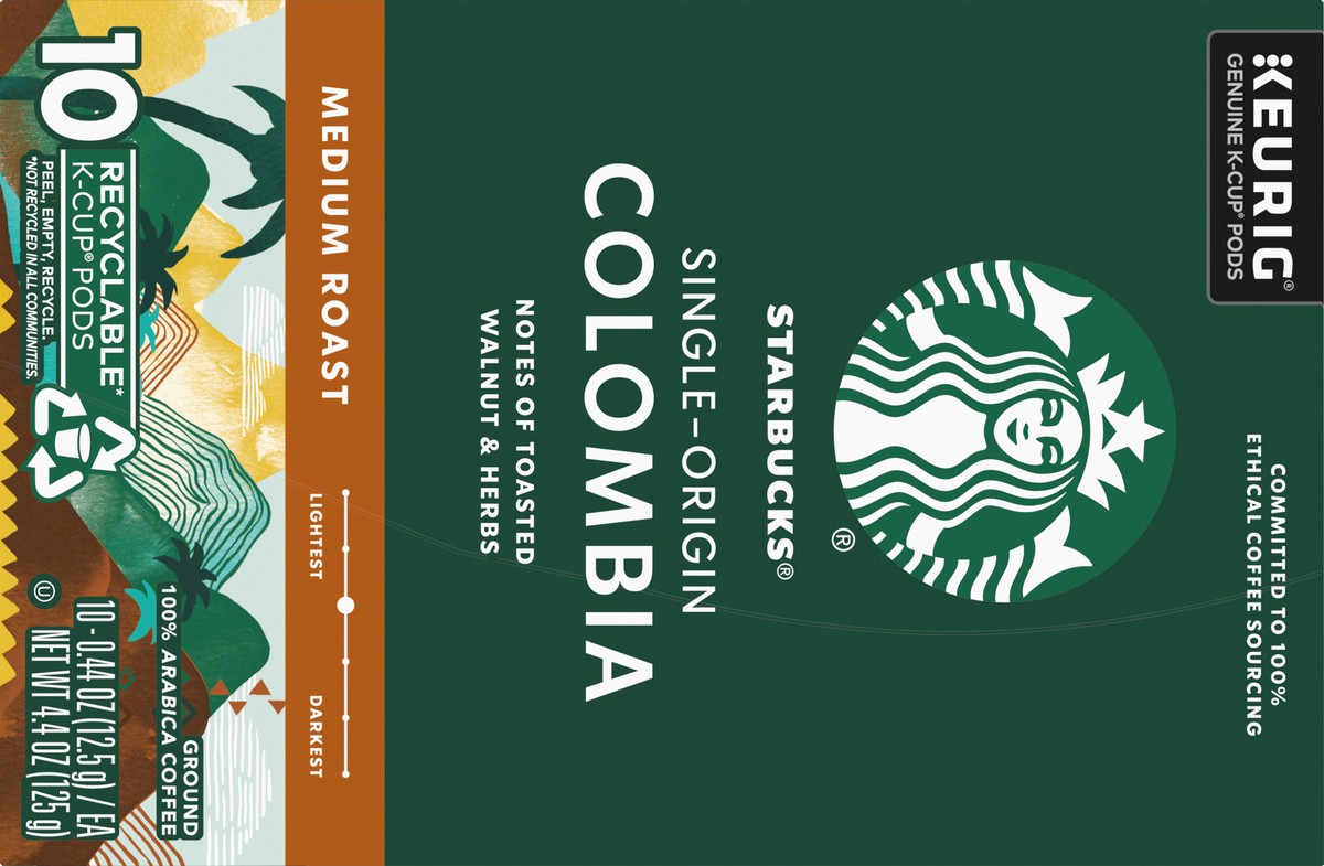 slide 9 of 12, Starbucks K-Cup Pods Medium Roast Ground Colombia Coffee ea - 10 ct, 10 ct