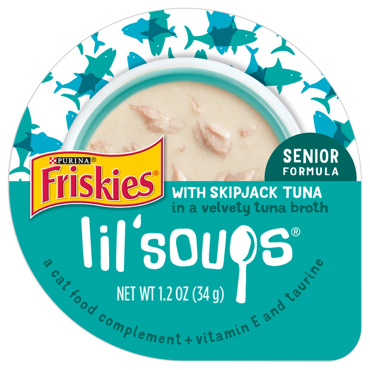 slide 7 of 14, Friskies Purina Friskies Natural, Grain Free Senior Broth Wet Cat Food Lickable Cat Treats, Lil' Soups Skipjack Tuna, 1.2 oz