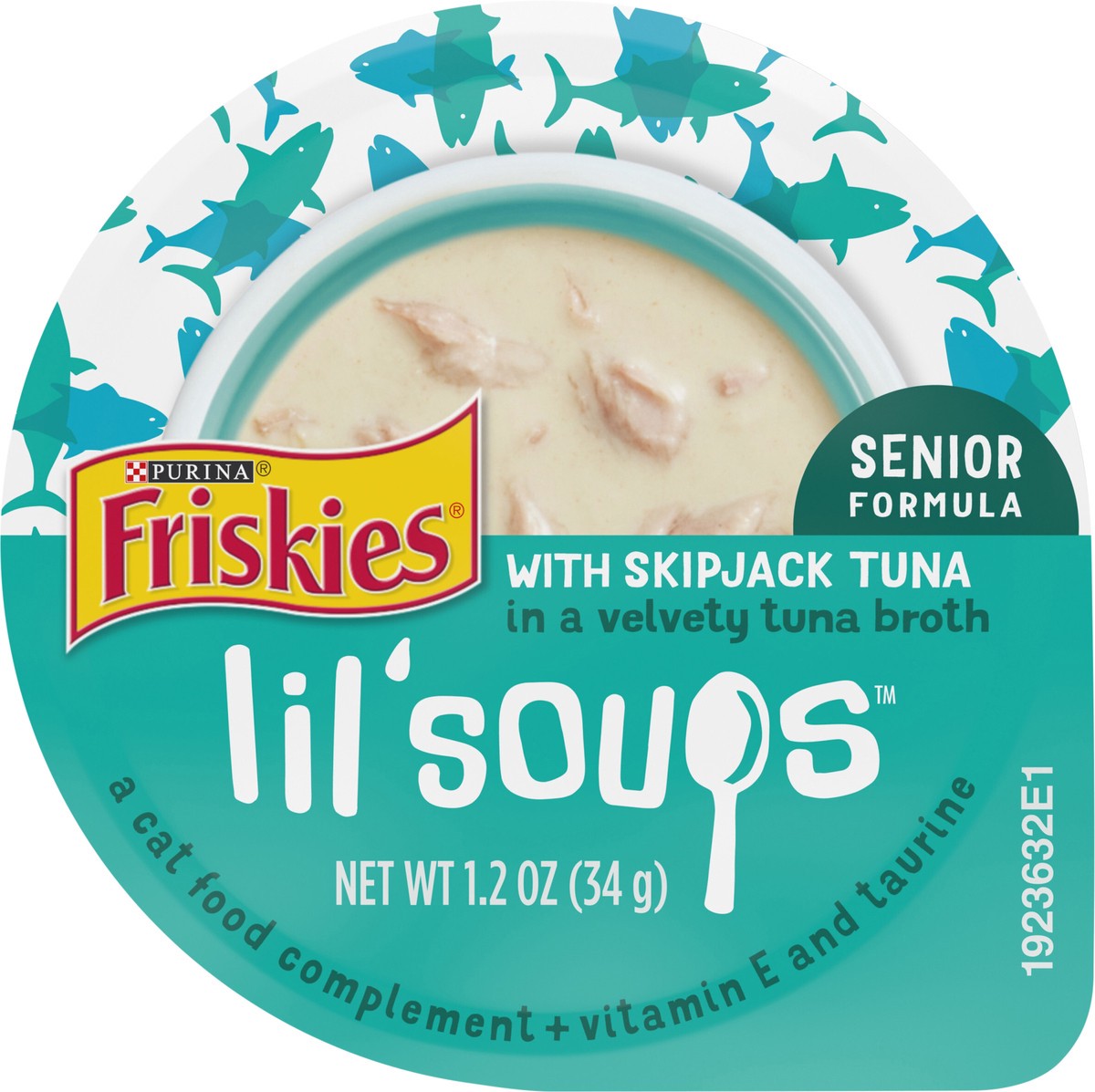 slide 11 of 14, Friskies Purina Friskies Natural, Grain Free Senior Broth Wet Cat Food Lickable Cat Treats, Lil' Soups Skipjack Tuna, 1.2 oz