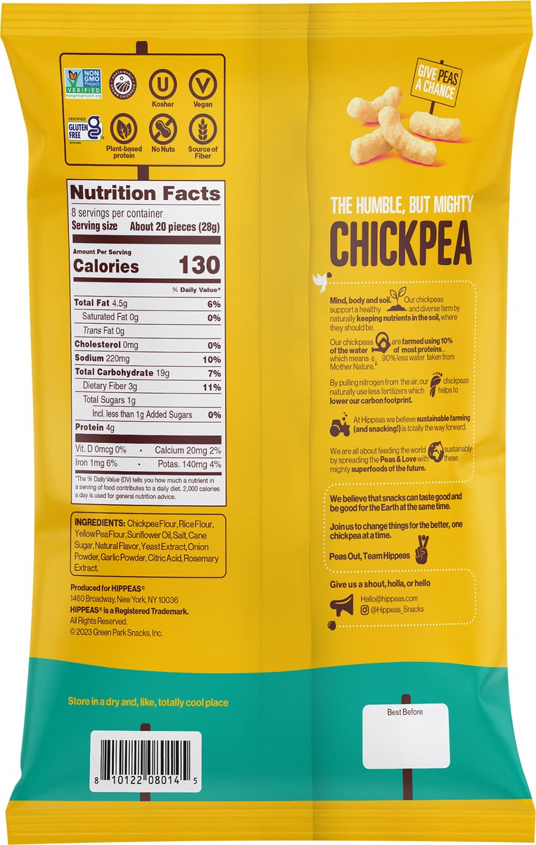 slide 3 of 3, HIPPEAS Non-GMO Vegan White Cheddar, 8oz, 8 oz