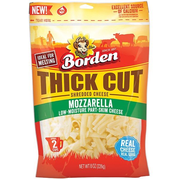 slide 1 of 1, Borden Thick Cut Mozzarella Cheese, 8 oz