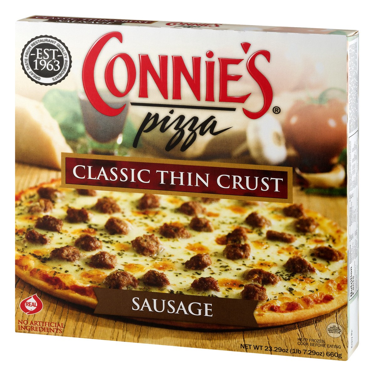 slide 6 of 11, Connie's Classic Thin Crust Sausage Pizza 23.29 oz, 23.29 oz