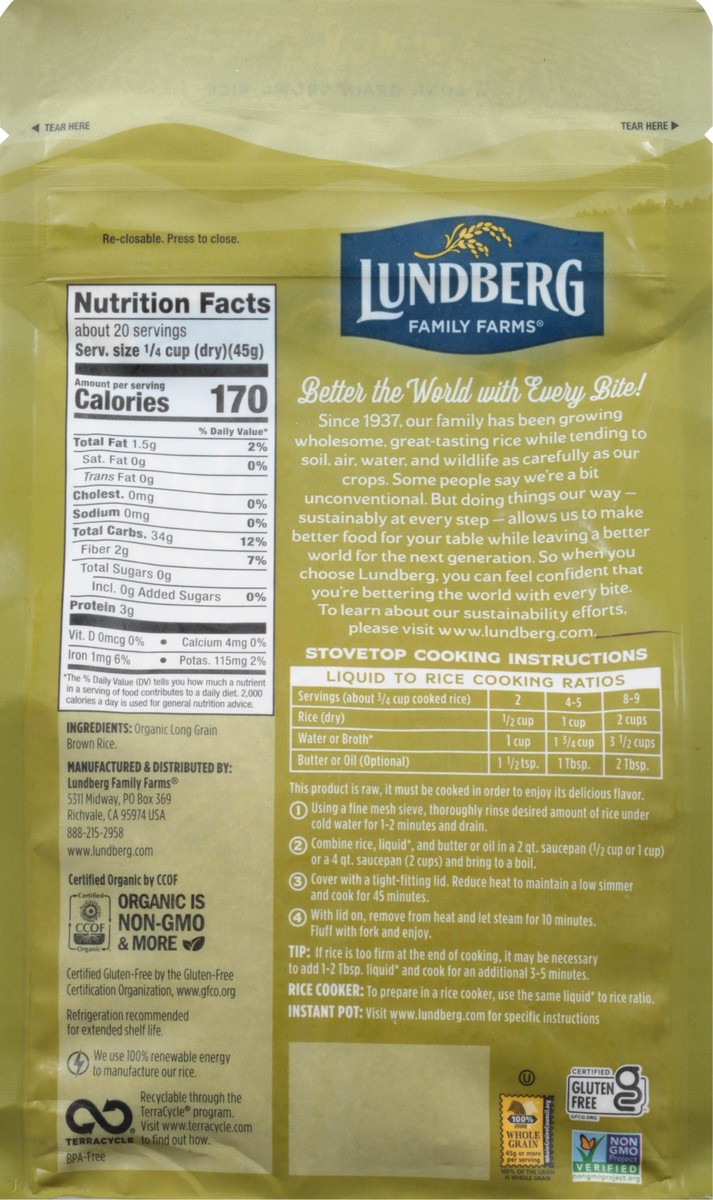 slide 5 of 9, Lundberg Family Farms Organic Brown Long Grain Gourmet Rice, 32 oz