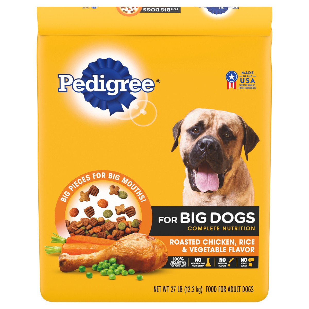 slide 1 of 1, PEDIGREE For Big Dogs Adult Complete Nutrition Large Breed Dry Dog Food Roasted Chicken, Rice & Vegetable Flavor Dog Kibble, 27 lb