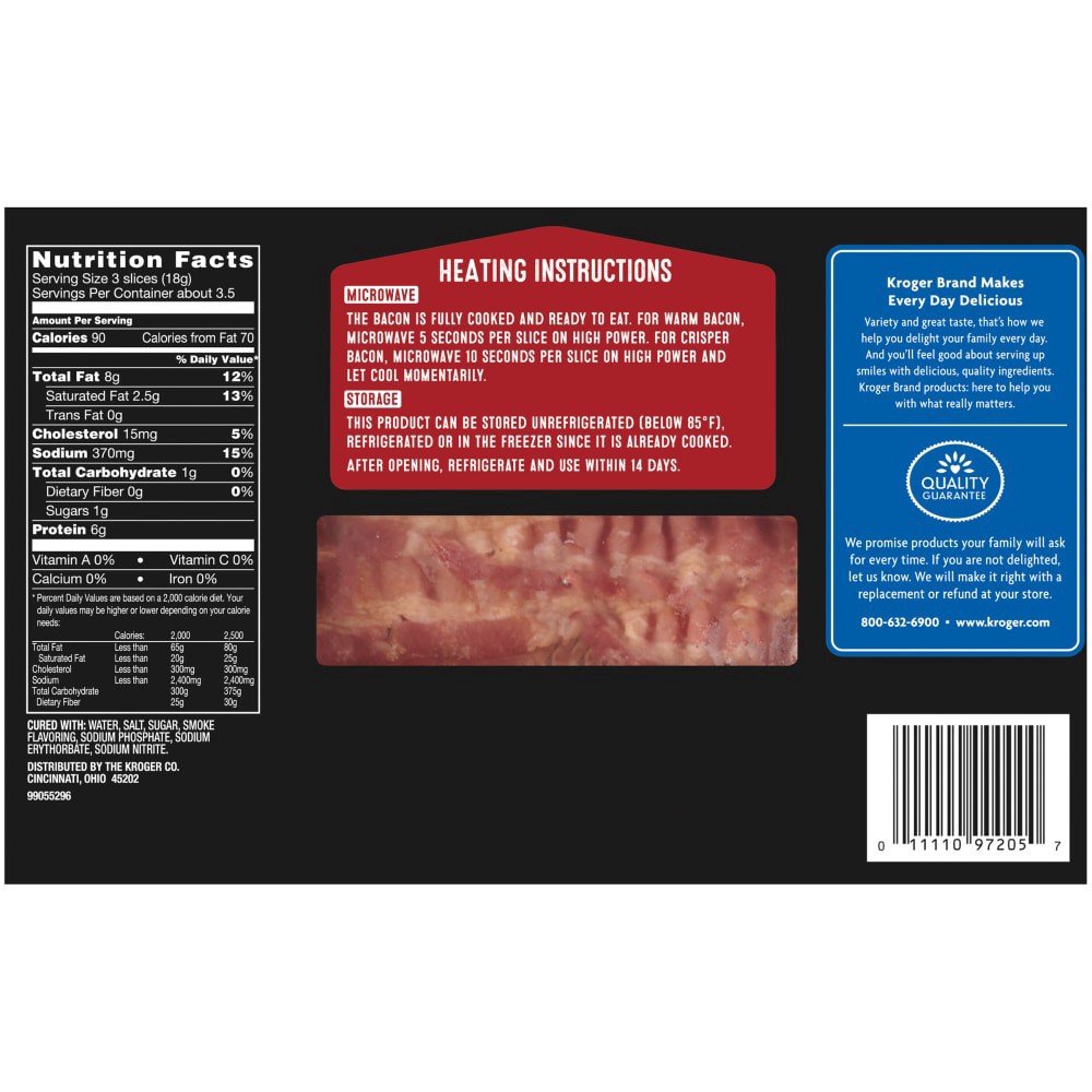 slide 2 of 3, Kroger Fully Cooked Traditional Bacon, 2.1 oz