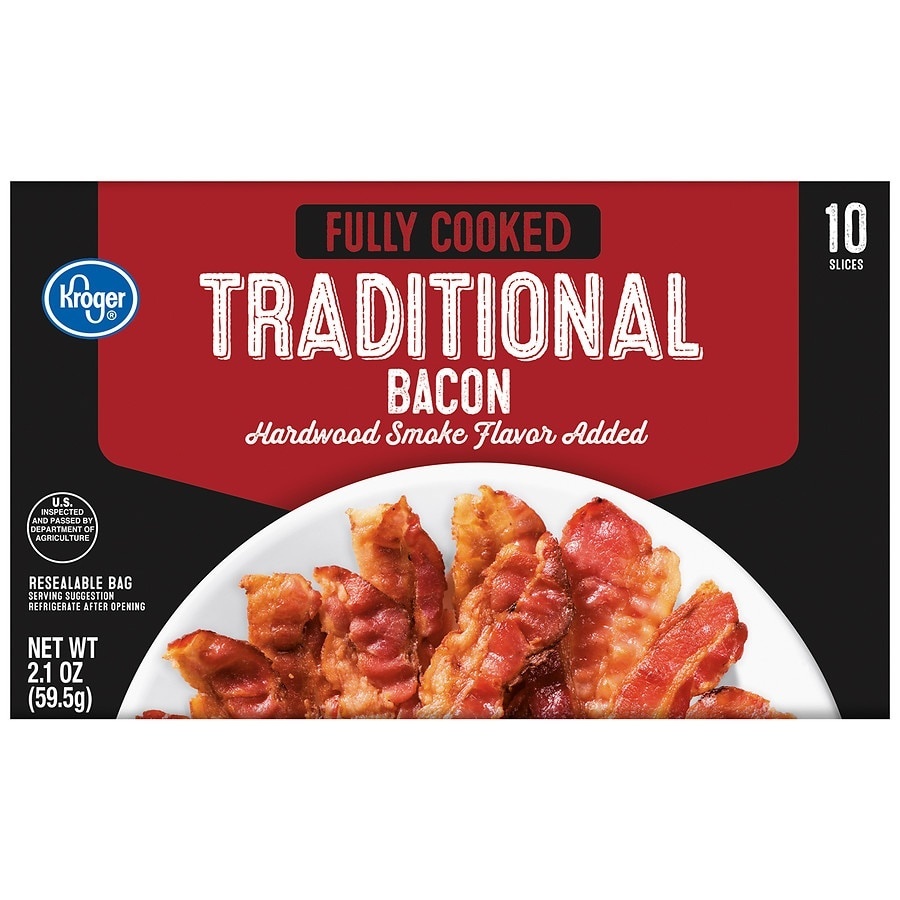slide 1 of 1, Kroger Fully Cooked Traditional Bacon, 2.1 oz