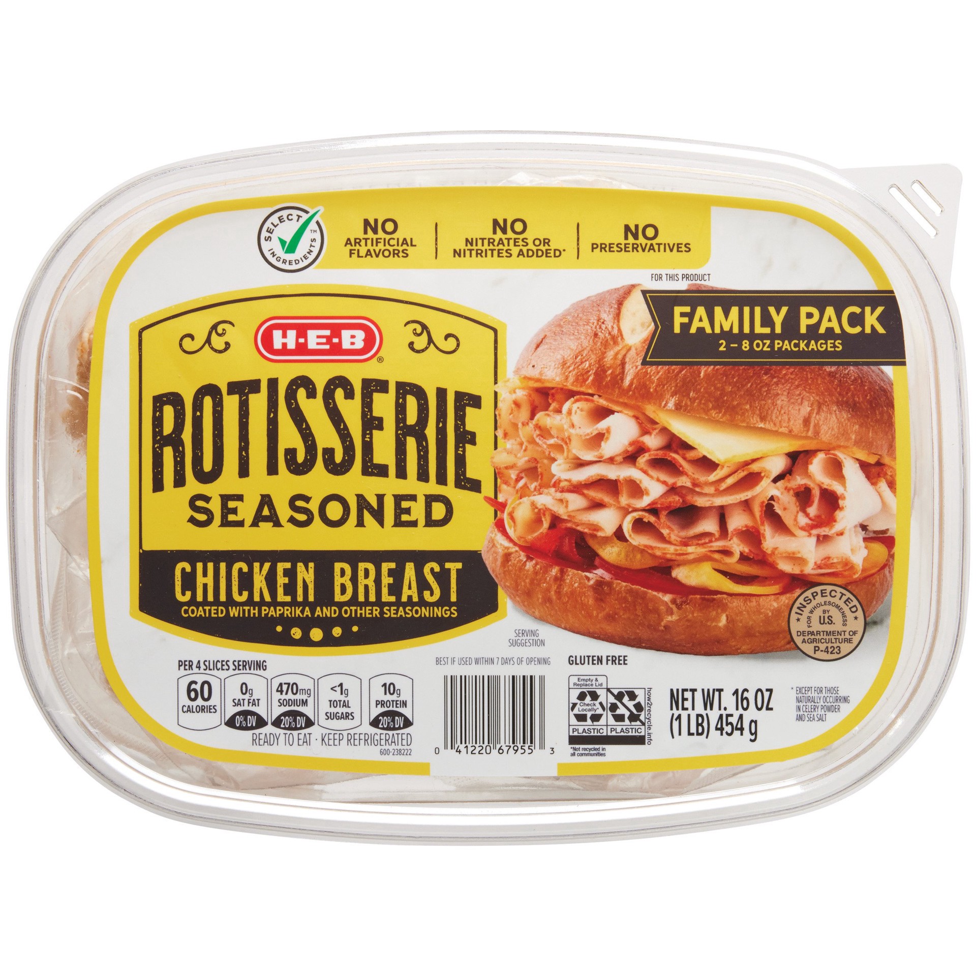 slide 1 of 1, H-E-B Select Ingredients Rotisserie Chicken Breast Family Pack, 16 oz