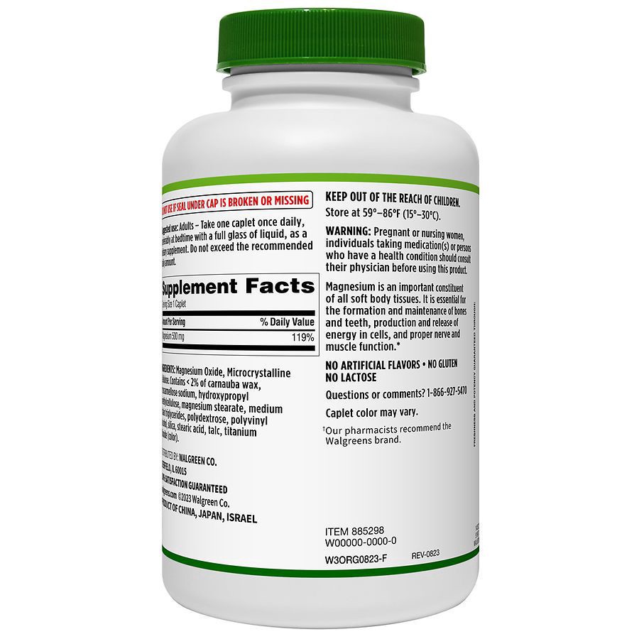 slide 3 of 4, Walgreens Magnesium 500mg Caplets, 200 ct