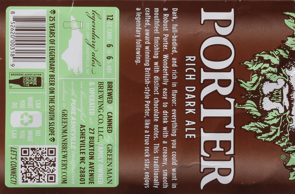 slide 6 of 9, Green Man Porter Rich Dark Ale Beer 6 - 12 fl oz Cans, 6 ct