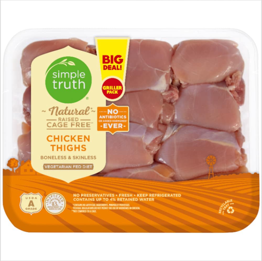 slide 1 of 5, Simple Truth Boneless & Skinless Chicken Thighs, per lb