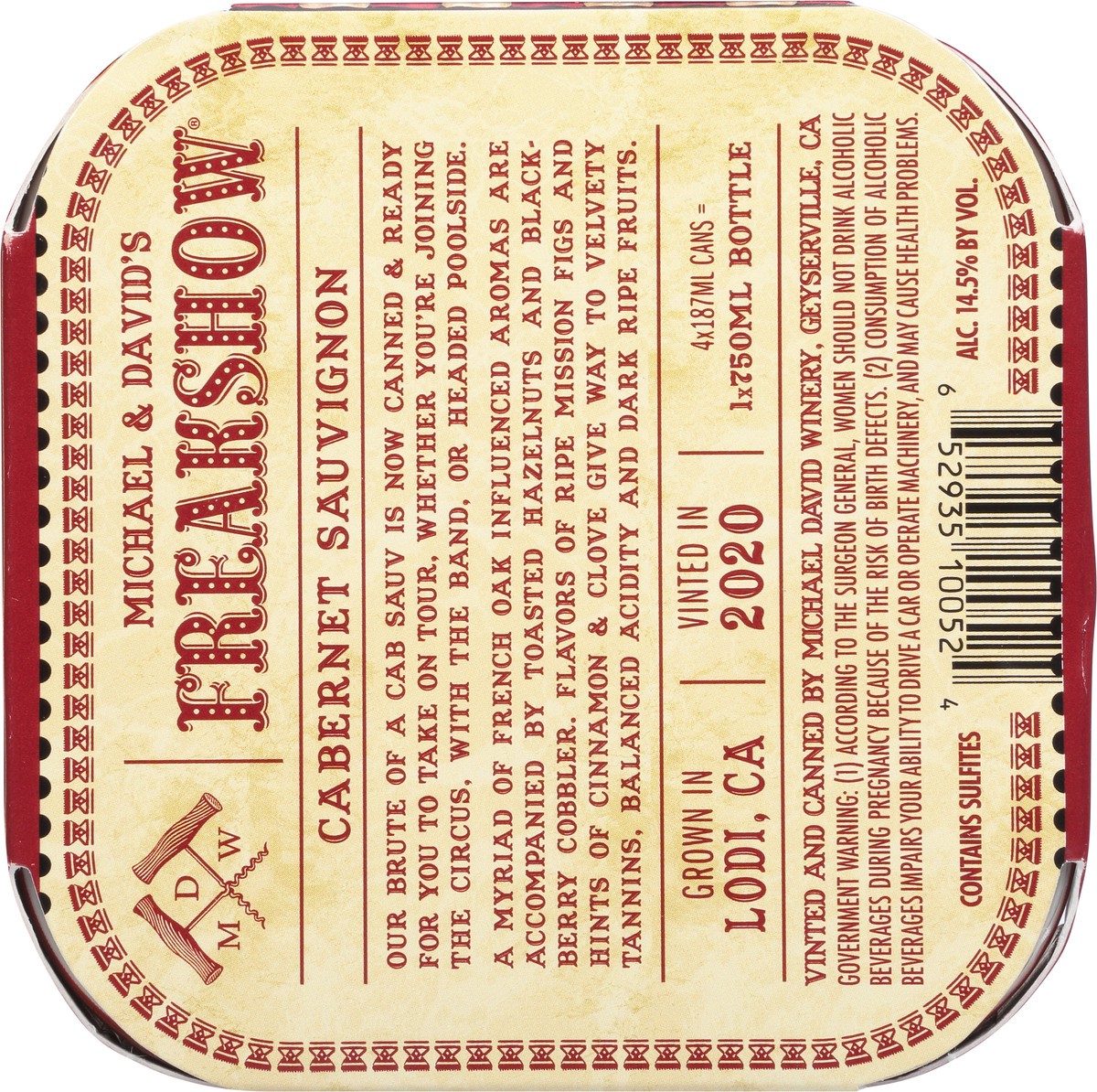 slide 2 of 11, Freakshow 2020 Lodi California Cabernet Sauvignon 4 - 187 ml Cans, 4 ct; 187 ml