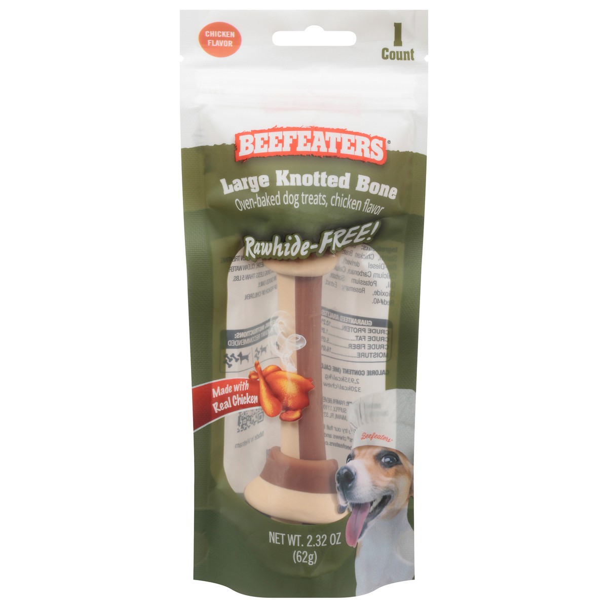 slide 13 of 14, Beefeaters Oven-Baked Knotted Bone Chicken Flavor Dog Treats Large 2.32 oz, 2.32 oz