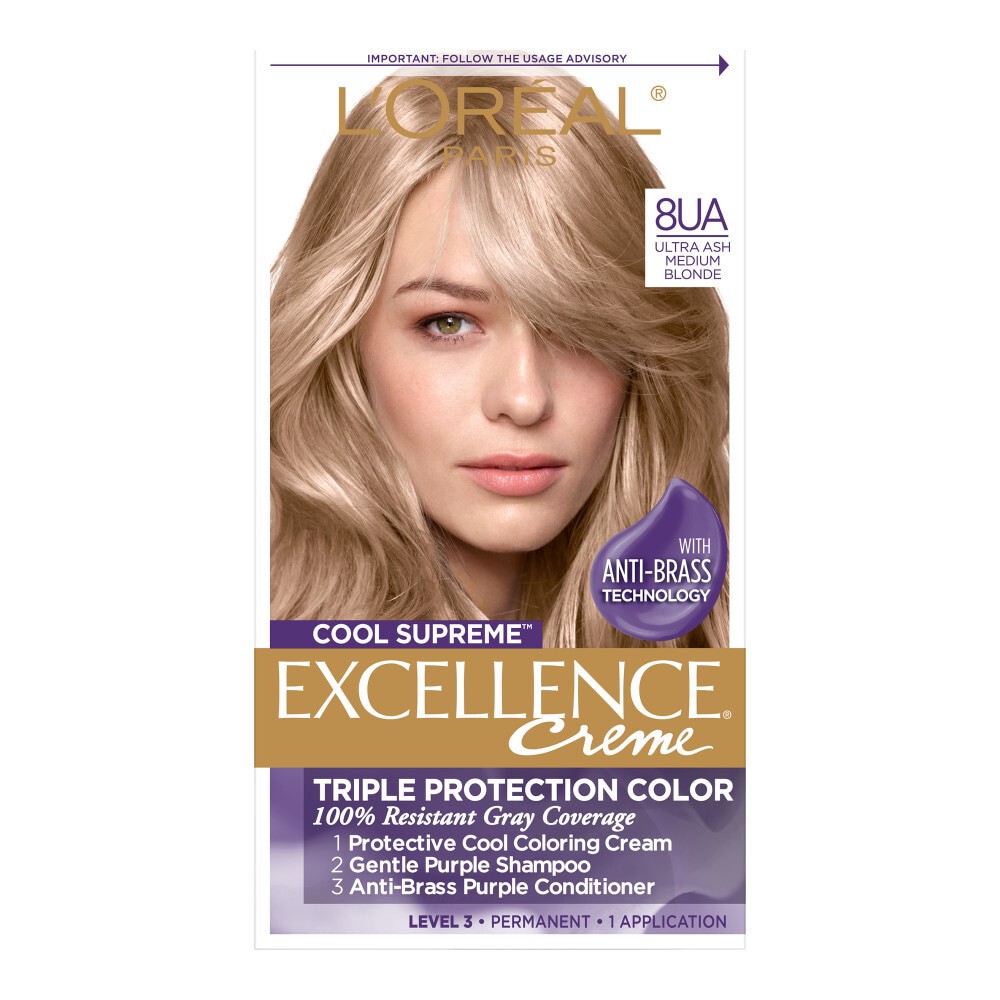 slide 1 of 1, L'Oréal Excellence Cool Supreme Permanent Gray Coverage Hair Color, Ultra Ash Medium Blonde, 1 fl oz