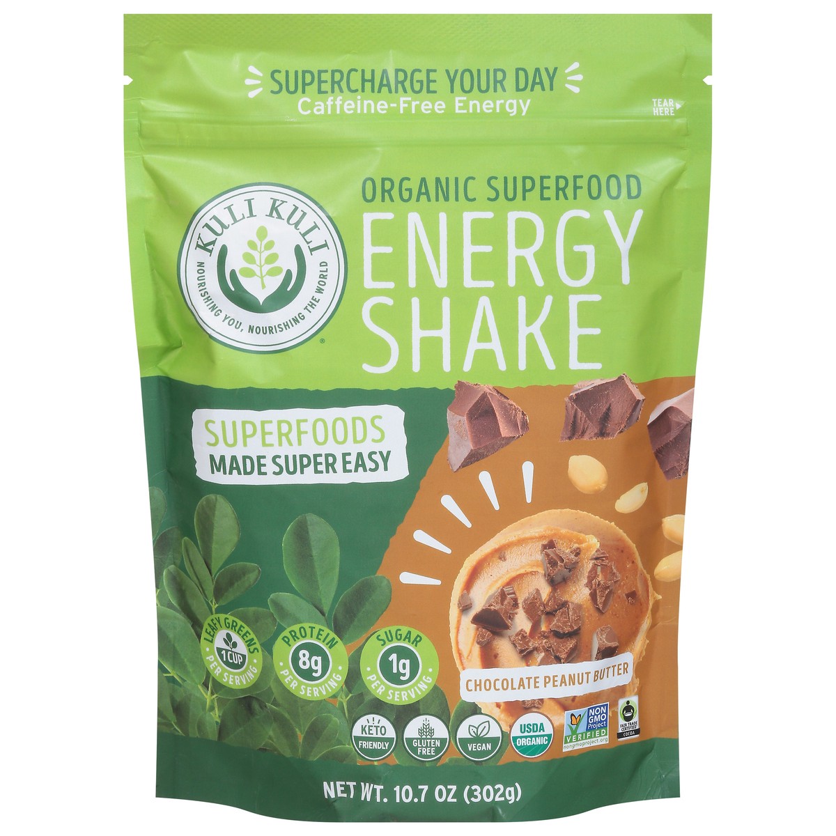 slide 1 of 9, Kuli Kuli Energy Shake Organic Chocolate Peanut Butter Superfood 10.7 oz, 10.7 oz