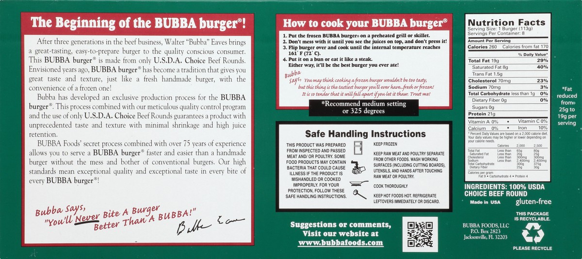slide 3 of 11, BUBBA Burger Reduced Fat Burgers 8 ea, 8 ct