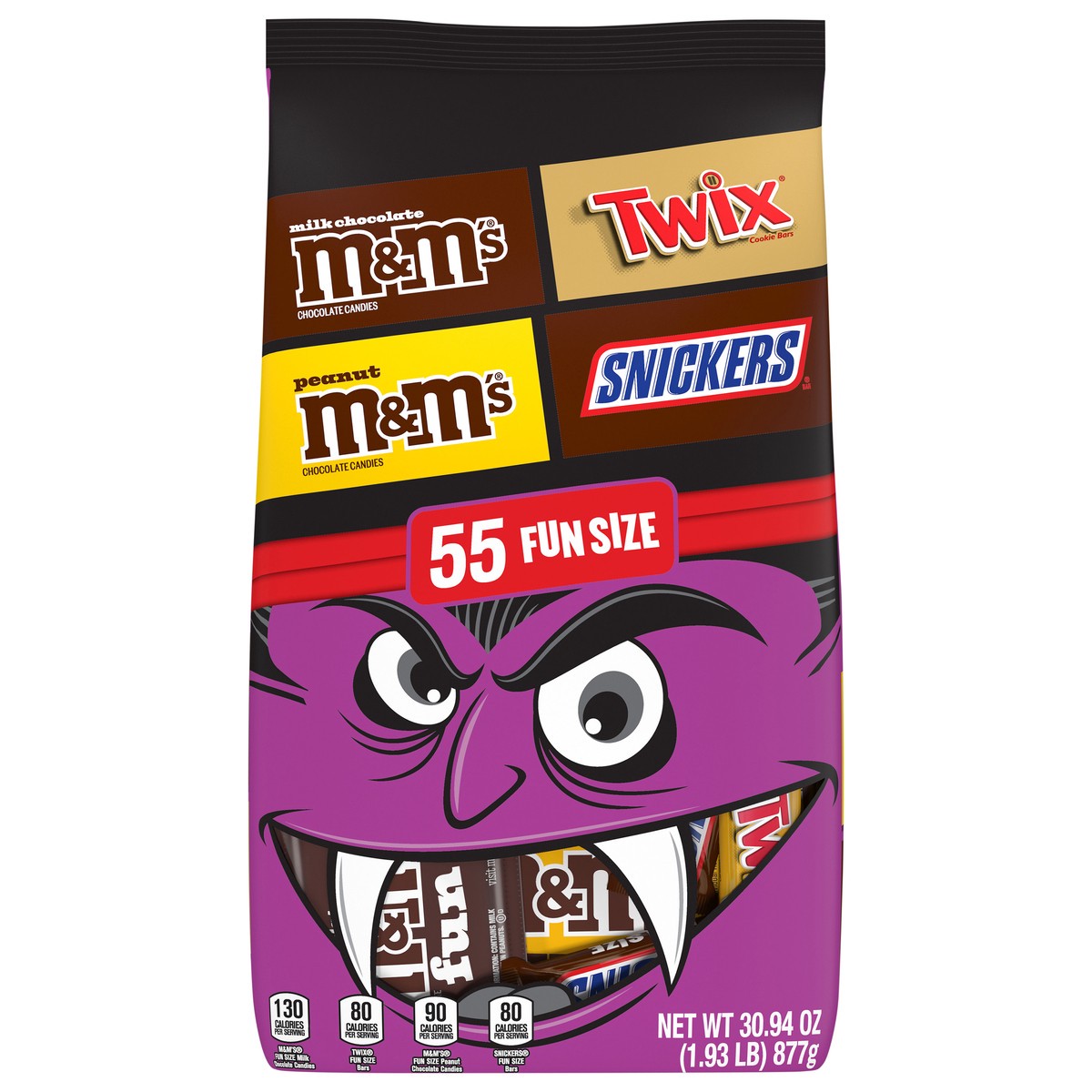slide 1 of 14, Mixed Chocolate Variety Funsize Stand Up Pouch Halloween Style Guide Expanded 30.94 Ounces Per Bag, 55 ct