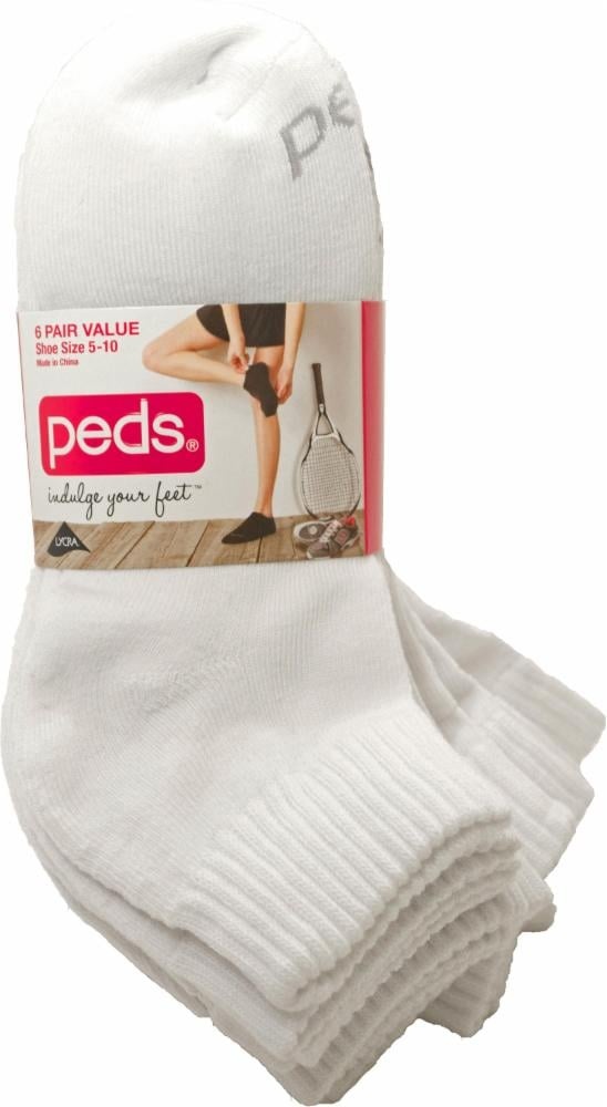 slide 1 of 1, Peds Women's Half Cushion Quarter Socks - 6 Pack - White, 9 ct