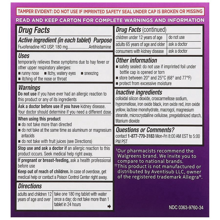 slide 2 of 4, Walgreens 24 Hour Allergy Relief Fexofenadine Tablets, 30 ct
