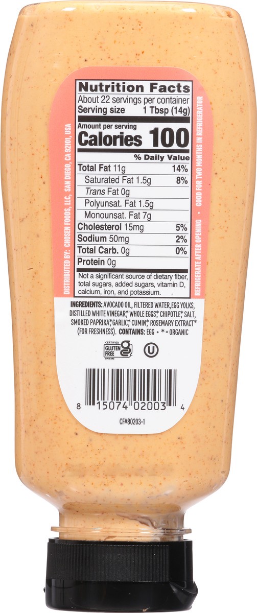 slide 6 of 13, Chosen Foods Chipotle Avocado Oil Squeeze Mayo 11.25 oz, 11.25 fl oz