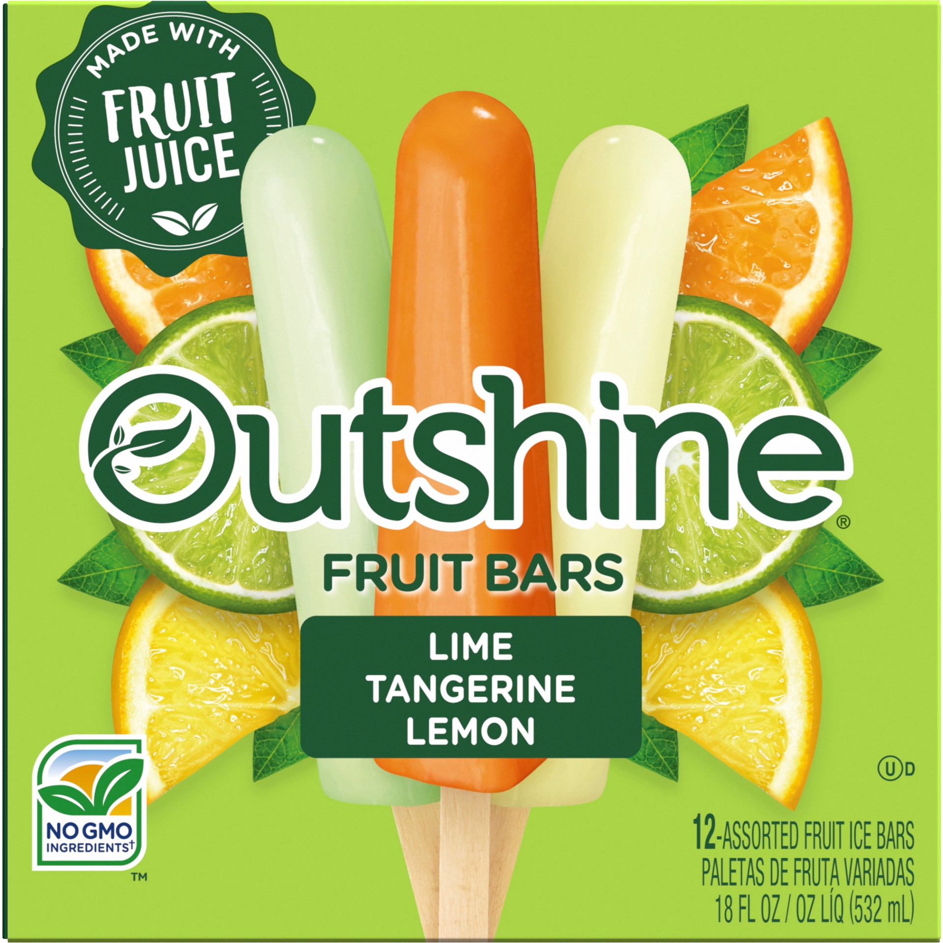 slide 1 of 1, Outshine Assorted Lime/Tangerine/Lemon Fruit Ice Bars 12 ea, 12 ct