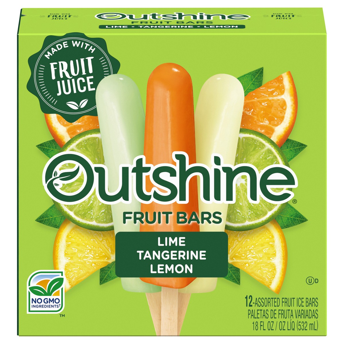 slide 1 of 1, Outshine Assorted Lime/Tangerine/Lemon Fruit Ice Bars 12 ea, 12 ct