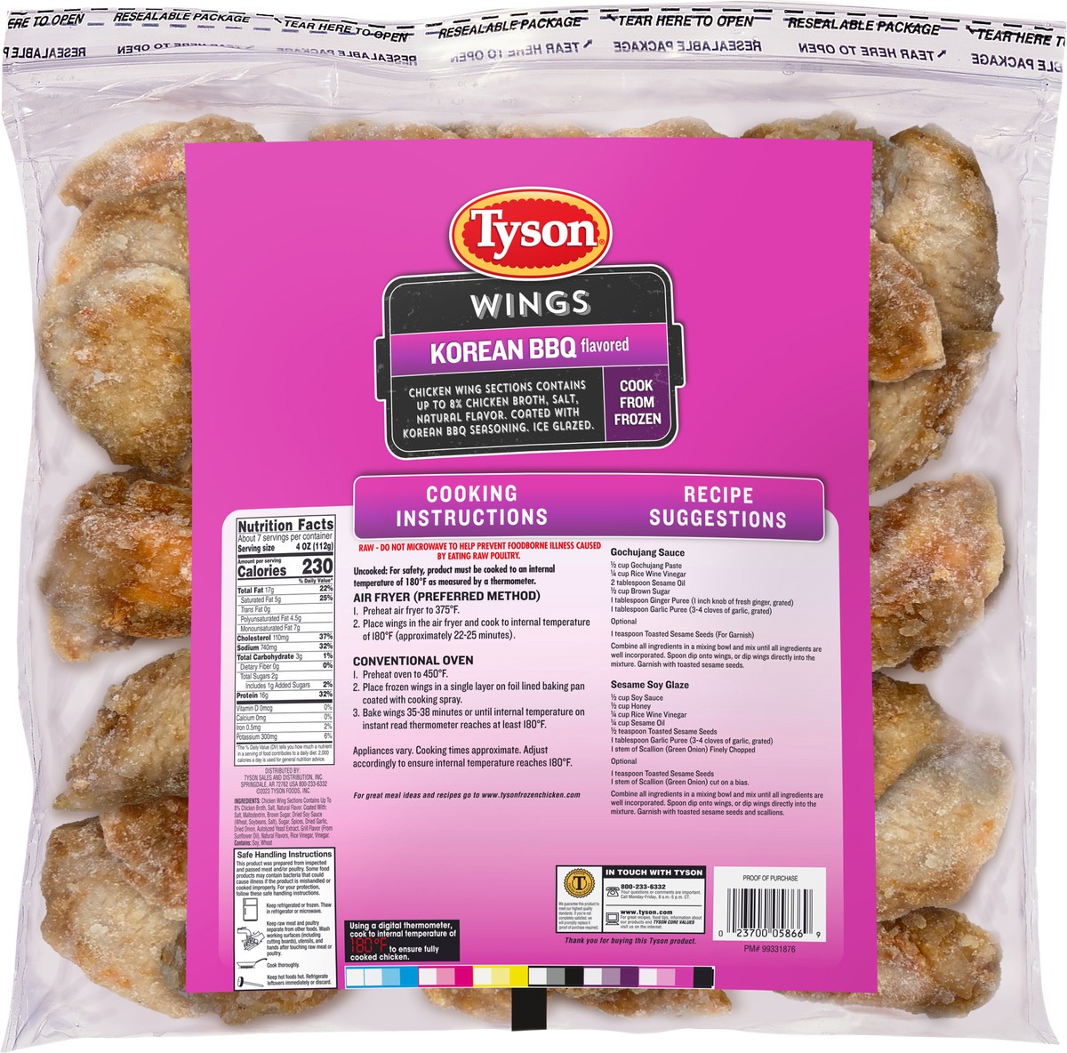 slide 3 of 10, Tyson Korean BBQ Frozen Chicken Wings, 40 oz Bag, 40 oz