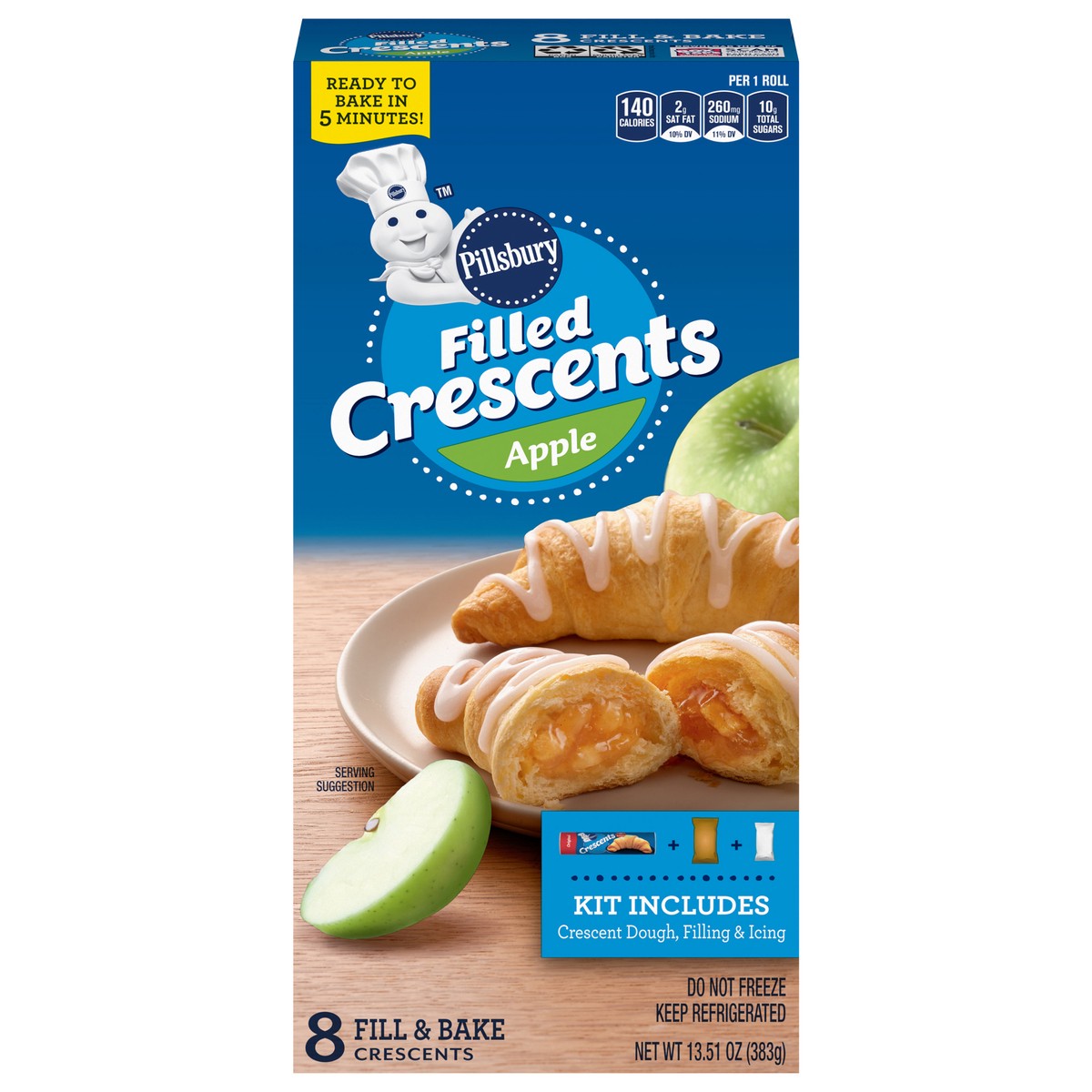slide 1 of 9, Pillsbury Filled Crescents, with Apple Filling and Icing, 8 Ct, 13.51 oz, 8 ct