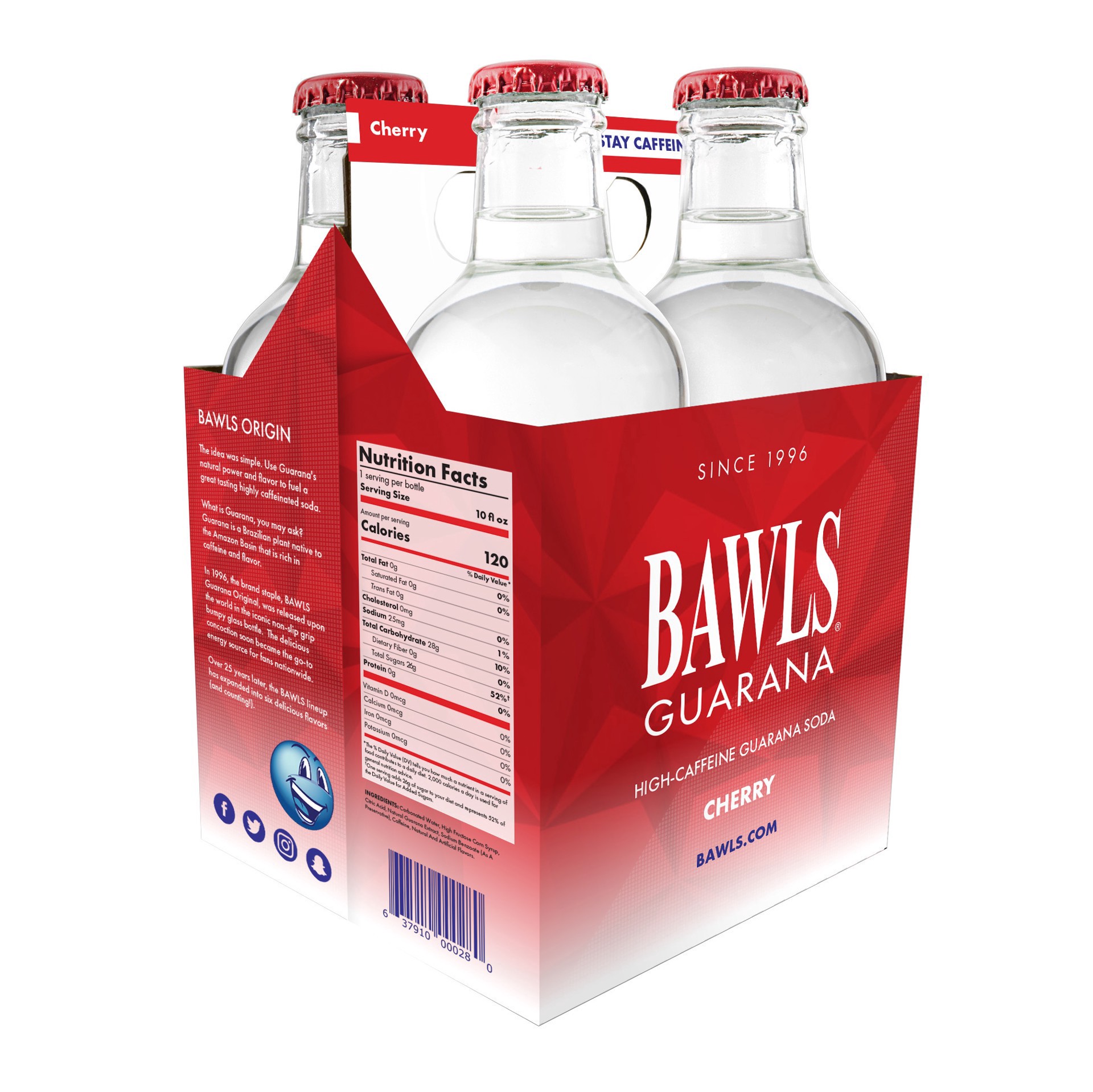 slide 1 of 1, Bawls Guarana Cherry High Caffeine Soda, 4 ct